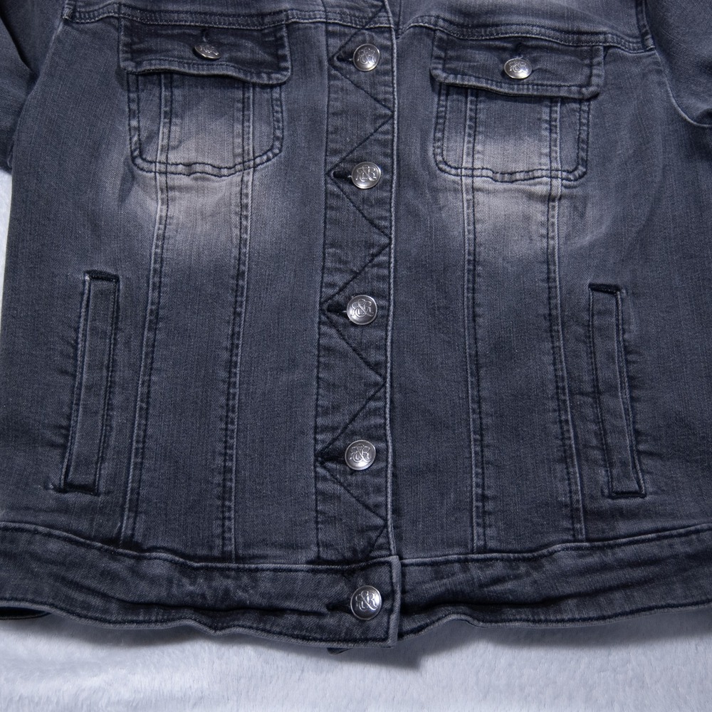 Rock & Republic Gray Denim Jacket American Flag Back Patriotic Women's Size M - Picture 6 of 8